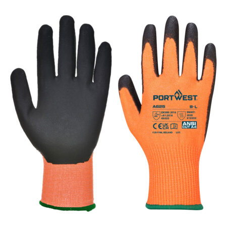 A625 - Gant PU Vis-Tex coupure D Orange/Noir