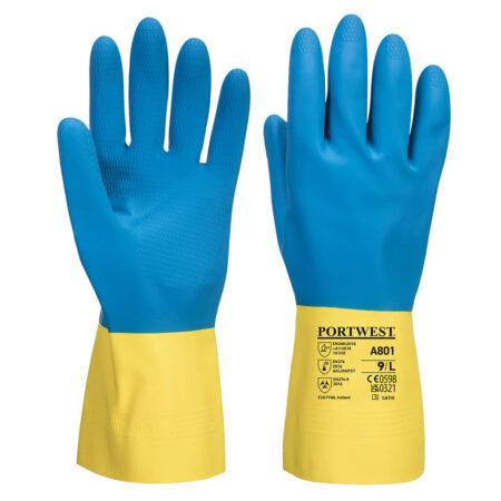 A801 - Gant Latex Double enduction Jaune/Bleu