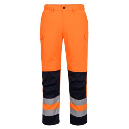 T143 - Hi-Vis Mesh Panel Trousers Orange/Marine